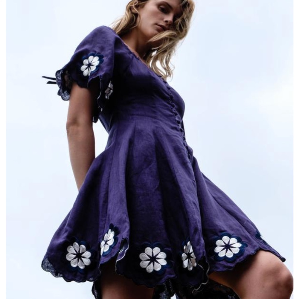 Floral Embroidered Purple Mini Dress
